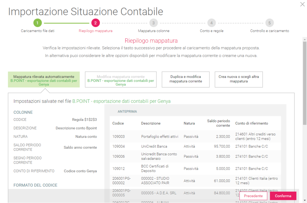 Importazione dei dati contabili di bilancio